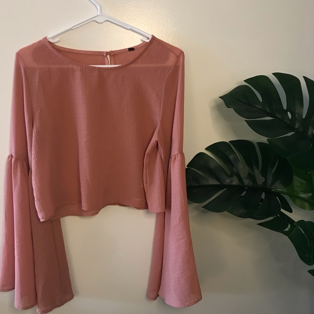 Long, wide sleeve, pink crop top!